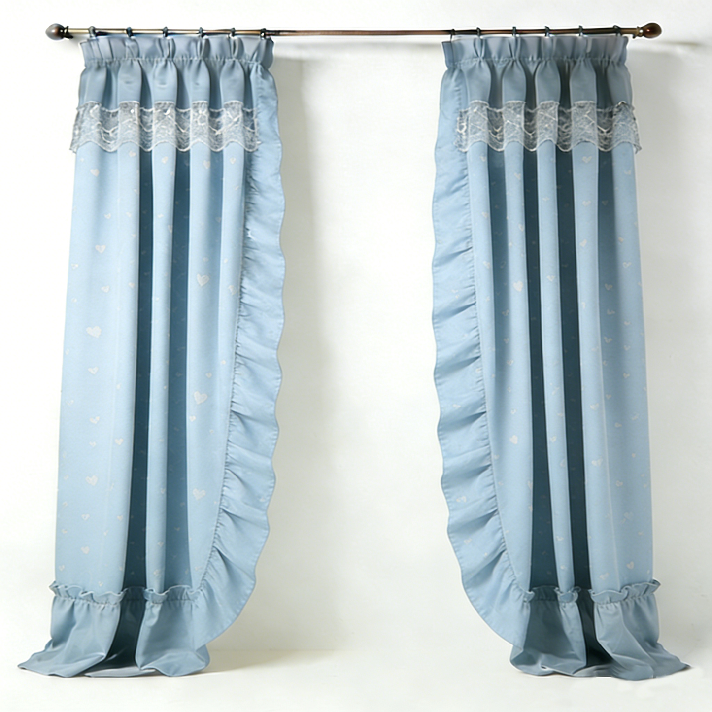 Blue Heart Ruffle Curtain