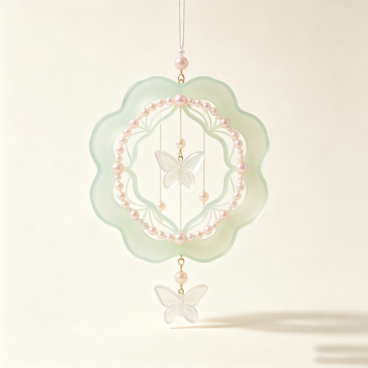 Mint Green Pearl Butterfly Wind Chime