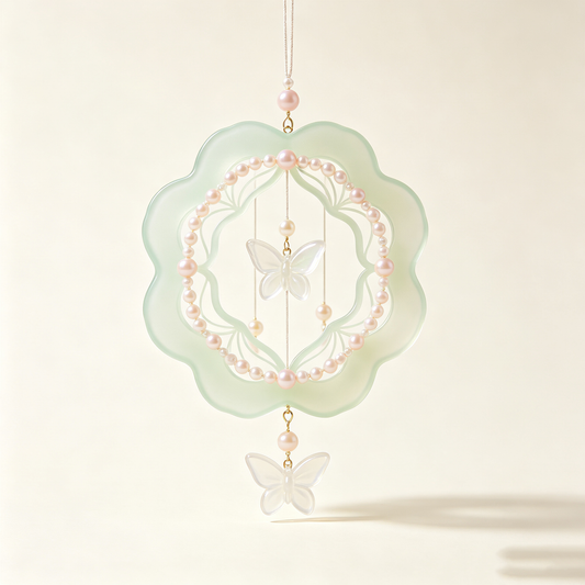 Mint Green Pearl Butterfly Wind Chime