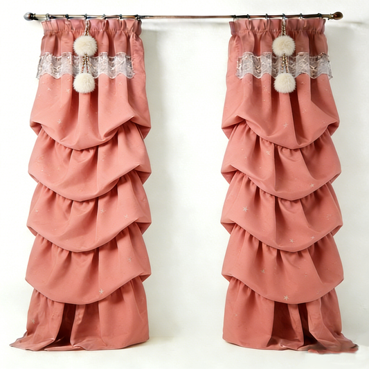 Pink Tiered Ruffle Curtain